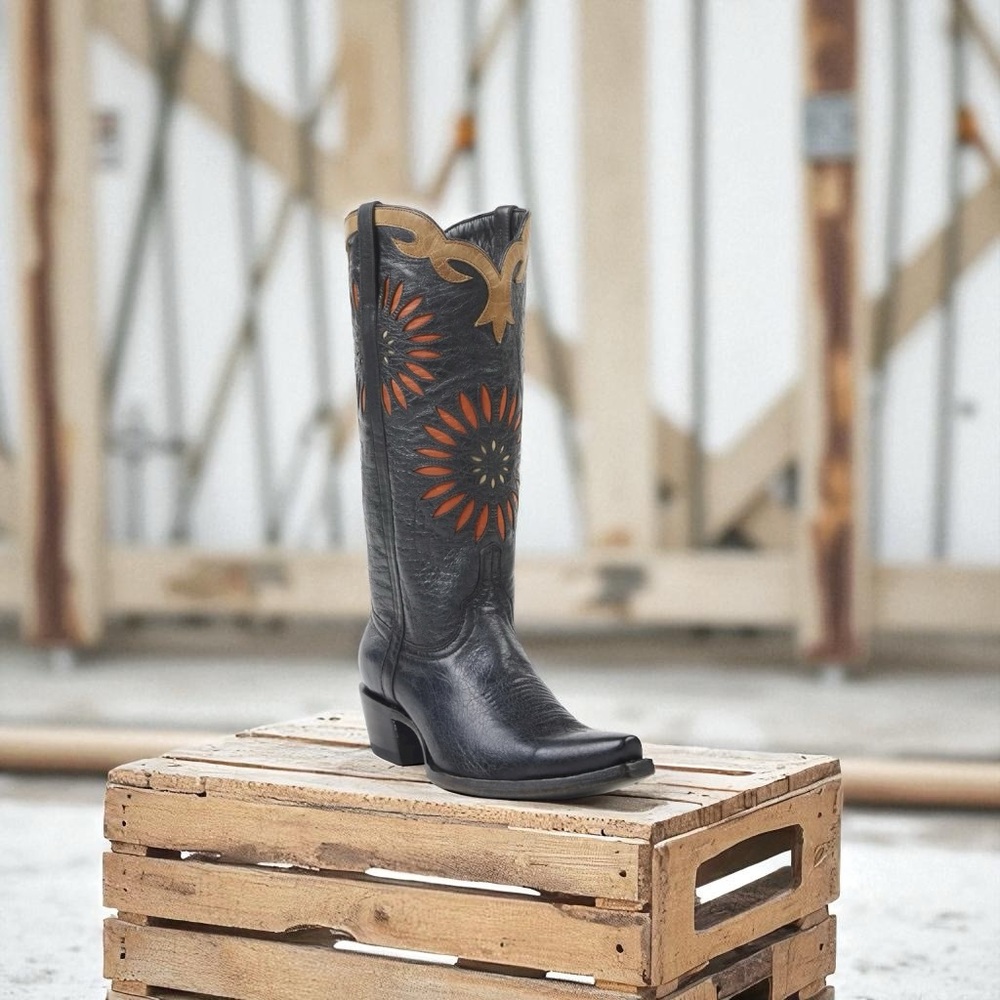 Allen’s Boots Black and Tan Sunflower Cowboy Boots